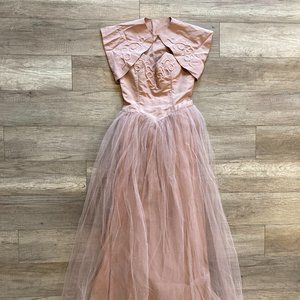 Vintage 1950s Strapless Dress with Tulle Skirt and Separate Shrug